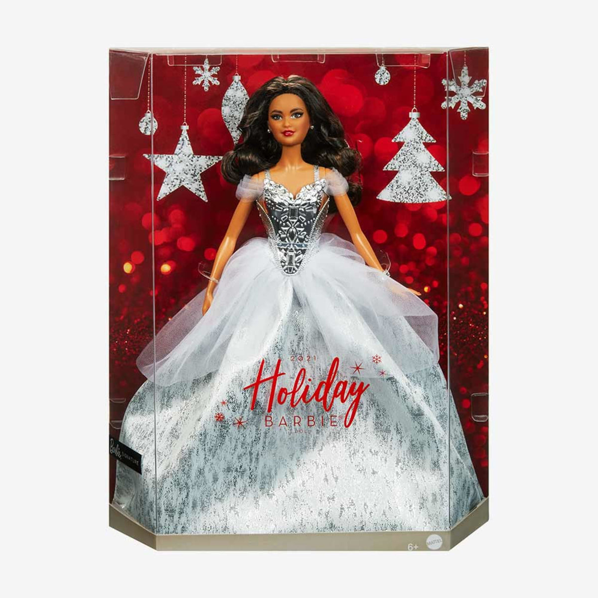 2021 Holiday Barbie Doll, Brunette Curly Hair