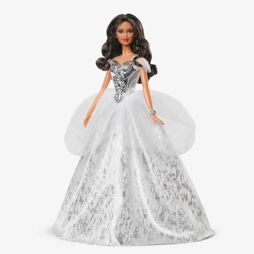 2021 Holiday Barbie Doll, Brunette Curly Hair
