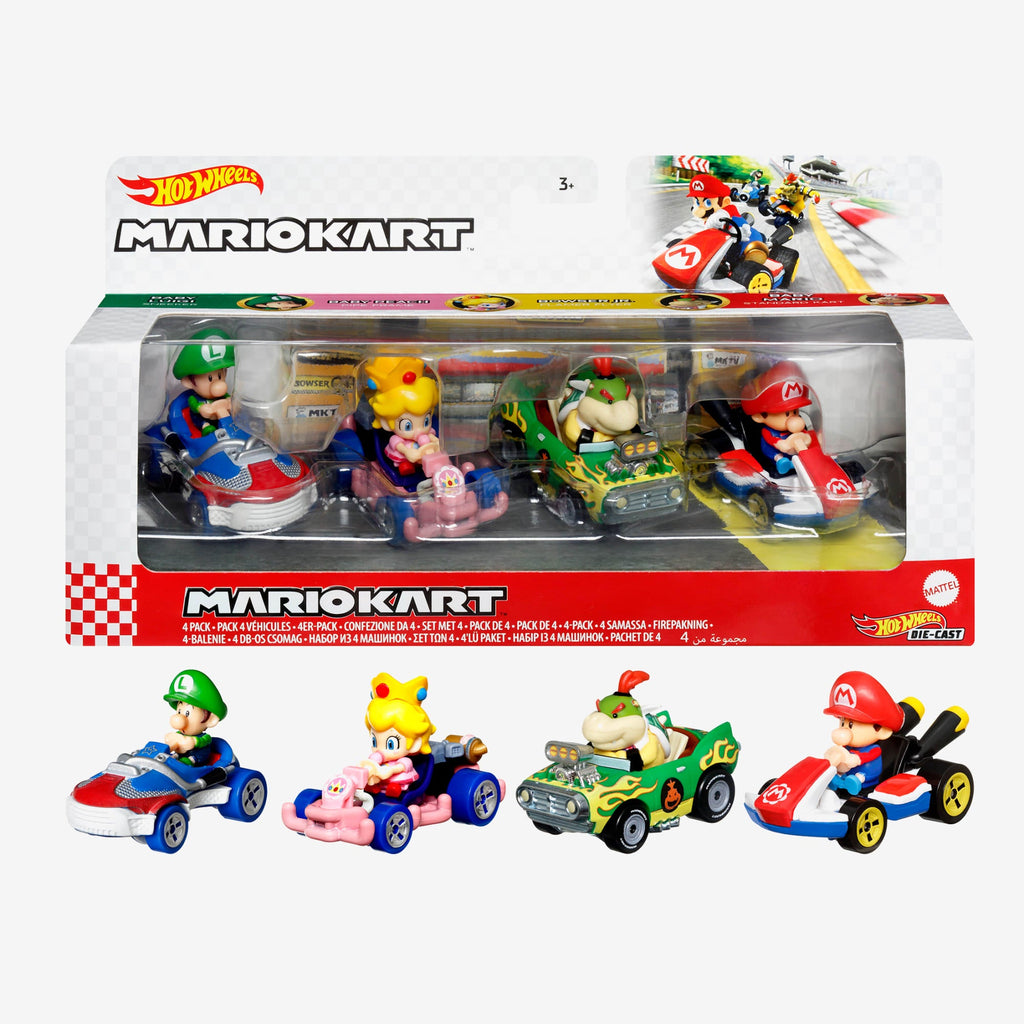 HOT WHEELS MARIOKART, 4 Pack with 1 Exclusive Kart
